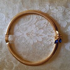 COLLANA METALLO DORATO GIROCOLLO DONNA, SCENOGRAFICA, INSERTI VETRO BLU