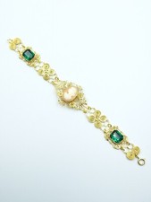 Bracciale cammeo conchiglia stile Vittoriano Argento 925 Oro  Vintage Smeraldo 