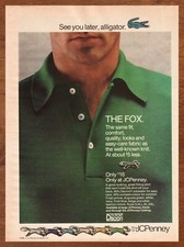 Camicia JCPenney Fox 1981 stampa vintage pubblicità/poster Lacoste abbigliamento alligatore anni 80