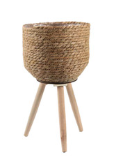 VASO ALZATA PORTAPIANTA CESTINO PORTA PIANTA CONTENITORE VIMINI PIEDI LEGNO 45cm