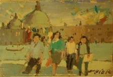 DE CERCE BRUNO VENEZIA FIGURE PERSONE DIPINTO ORIGINALE OLIO 20X30
