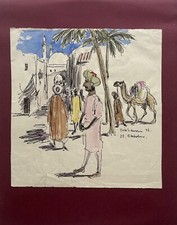 Acquerello Strada IN Nordafrika Marocco Egitto 1942 Erik Larsen 40er Anni Antico