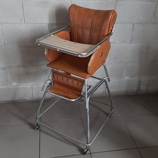 Seggiolone A Rotelle Metallo Cromato Ecopelle Marrone Esposizione Vintage 1960