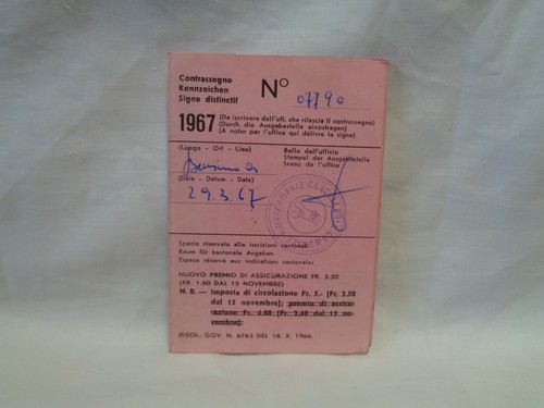 1967 libretto per targa - per,