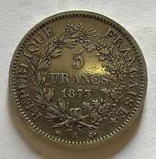 Moneta Argento 5 Franchi Hercule  1873 Della Terza Repubblica Francese