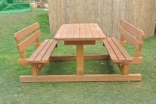 Tavolo Da Giardino in Legno Abete Con Panche e Schienale 8+2 posti Mod. PRATER