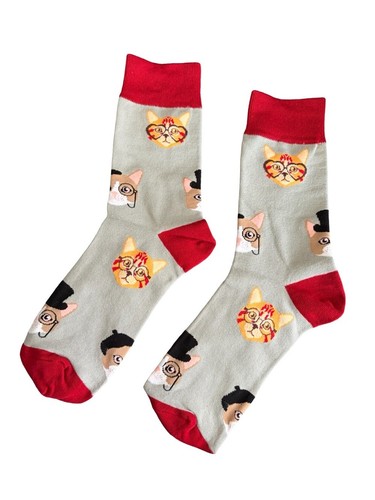 Calze donna grigio rosso - , gatto