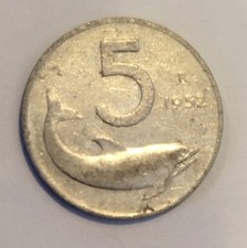 Moneta 5 lire Delfino 1952