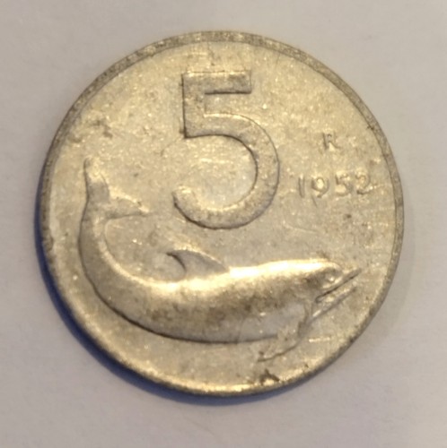 Moneta lire delfino 1952 - moneta, 5