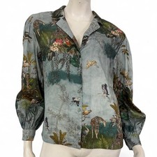 ZARA Camicia celeste verde animali giungla safari Tg XS
