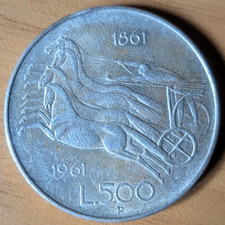 Moneta 500 Lire - Centenario unità d'Italia, 1861-1961 - Biga - Circolata