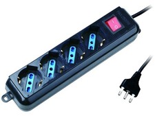 CIABATTA NERA ELETTRICA MULTIPRESA 4 POSTI BIPASSO SCHUKO SPINA CON INTERRUTTORE