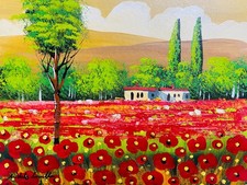 MICHELE CASCELLA OLIO SU TELA 30X40CM PAPAVERI AL TRAMONTO