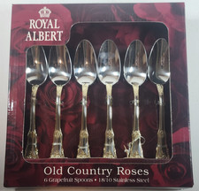 Royal Albert Old Country Roses 6 cucchiai pompelmo - acciaio inox con accenti oro nuovi con scatola
