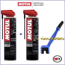 Kit Pulizia Catena Moto Sgrassante Motul C1+C4 Grasso Lubrificante Spray 2x400ml