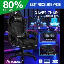 ALFORDSON Sedia Gaming Massaggio Sedia da Ufficio con Poggiapiedi Nero