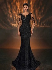 Abito da sera da cerimonia vestito lungo elegante matrimonio paillettes dress