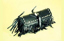 Barilotto moto in pelle con borche e frange per moto custom capienza 2,5 litri