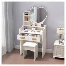 Postazione Trucco Tavolo Make Up Specchiera Toeletta Con Specchio A Cuore Sgabel