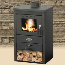 Stufa a legna / Termocamino in acciaio e ghisa 9 kW - Mod. Low Wide Fire Black