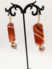 Orecchini Lobo Pendenti Argento Dorato Color Oro Corniola Sfera Bronzo Sfaccetta