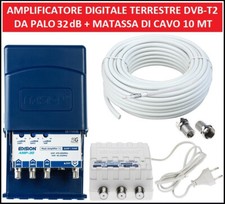 Kit Amplificatore Segnale Centralino da Palo Antenna Tv Alimentatore e Cavo 30dB
