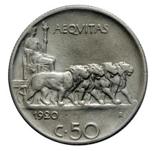 Italia 50 centesimi 1920 Leoni