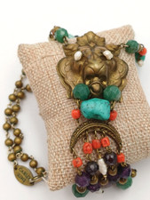 CARLO ZINI COLLANA ETNICA MULTICOLORE CON LEONE OTTONE