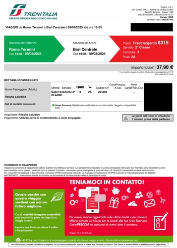 Biglietto treno andata/ritorno