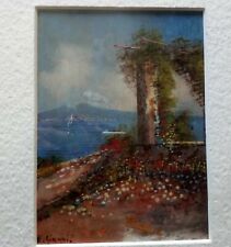 Dipinto ad olio su tavoletta Vesuvio da Posillipo di E. Gianni 1910 con cornice 