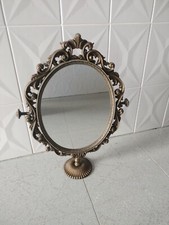 SPECCHIO OVALE DA APPOGGIO STILE IMPERO ANNI '50/60IN BRONZO O Ottone BASCULANTE