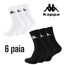 Kappa 6 Paia Calze Calzini Tennis in Spugna In Cotone Ring Bianco Nero