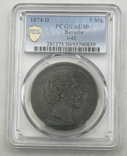 1874 pcgs au50 baviera - 1874-d, 5