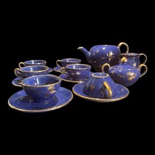 servizio caffe in ceramica blu e oro Gualdo Tadino MT Vintage
