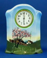 Orologio da tavola ceramica paesaggio aerografo Boemia Germania 1900