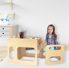 SWEETME Tavolino Sedia Montessori Salvaspazio in Legno Betulla per Bambini, Gioc