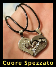 Collana in corda per donna e uomo con pietra in zircone Cuore spezzato coppia