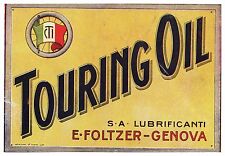 PUBBLICITA' 1923 TOURING OIL FOLZER SU CARTA TARGA GENOVA OLIO AUTO D'EPOCA MOTO
