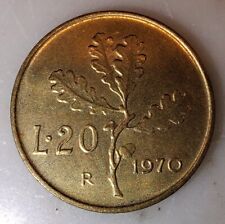RARA MONETA DA 20 LIRE DEL 1970 REPUBBLICA ITALIANA RAMO QUERCIA TESTA DI DONNA