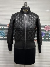 Giacca da donna in vera pelle stile trapuntato diamante nera bomber biker jacket