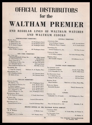 1937 waltham watches clocks - waltham,