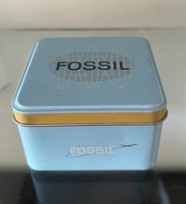 🔴 FOSSIL box scatola orologio cofanetto custodia azzurro giallo vintage