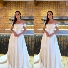 Abiti da sposa eleganti spalle scoperte raso spazzato treno abiti da sposa personalizzati