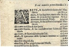 Stampa antica CAPOLETTERA A del 1580 con motivi di botanica Old antique print