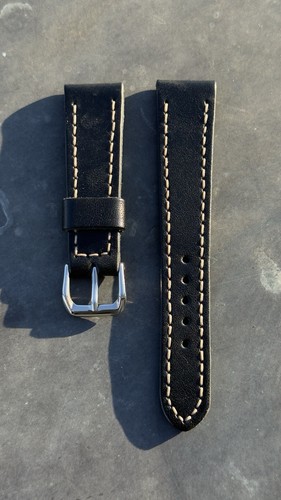 20mm black leather watch strap - 20mm,