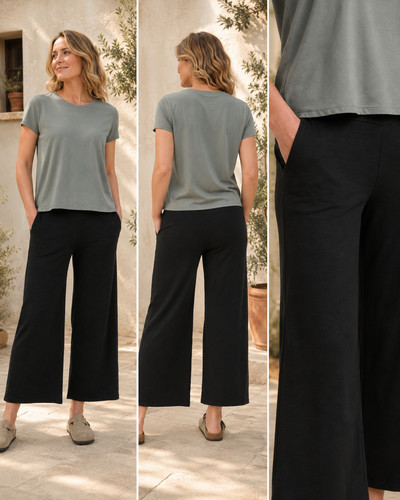 Pantaloni crop gamba larga