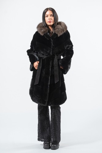 Cappotto nero diagonale visone