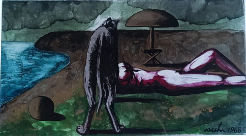 Sergio vacchi olio tela - su,