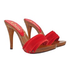 ZOCCOLI da donna in velluto Rosso - Tacco 12 - KM7101 VELLUTO ROSSO