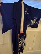 Kimono giapponese Kyoto vintage blu farfalla altezza 64 pollici seta unisex